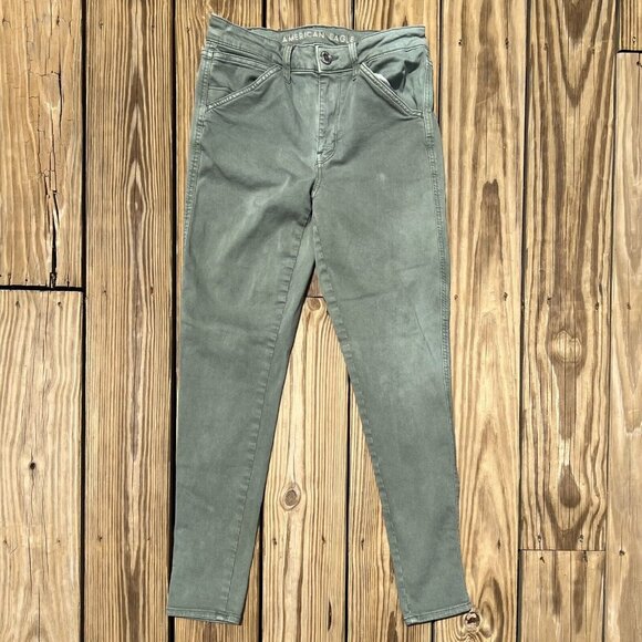 American Eagle AEO Next Level Stretch Hi Rise Jegging Jeans Green Womens Size 8 - Picture 1 of 9